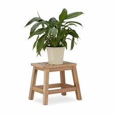 Relaxdays Sgabello in Legno, Poggiapiedi Naturale, Colonna Portavasi, Tavolino B