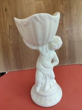 STATUA PUTTO COPPA VASO  FIORI VINTAGE PORCELLANA CERAMICA BIANCA ALT. CM. 25