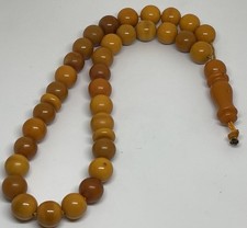 Vecchi sandali antichi in vera bachelite ambra / perline rosario Miski 38 grammi