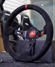 Volante MOMO pelle scamosciata piatto profondo corsa corno rosso nero rosso 13 pollici