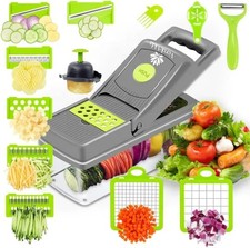 Tritatutto per Verdure, Tritatutto per Alimenti e Spiralizzatore, 15 in 1, 8 Lame in Acciaio Inox...