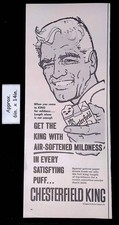 1960 CHESTERFIELD KING CON DOLCEZZA ADDOLCITA OGNI SBUFFO Stampa Pubblicità 52495