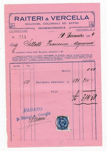 Fattura borgosesia dolciumi - borgosesia,