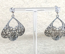 ORECCHINI PENDENTI SU PIZZO D'ARGENTO A FIORI LUCIDI FIRMATI FLORENCE STYLE 925