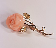 SPILLA VINTAGE ANNI ’50 IN ORO 18kt CON ROSA DI CORALLO PELLE D’ANGELO