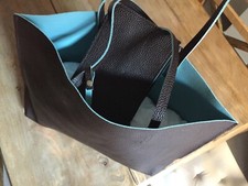 Borsa grande eco pelle marrone Interno azzurro & borsellino Spiaggia Mare Spesa