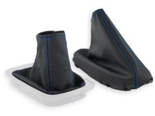 PER OPEL ZAFIRA A PELLE CUFFIA LEVA CAMBIO e FRENO A MANO CUCITURE BLU SCURO