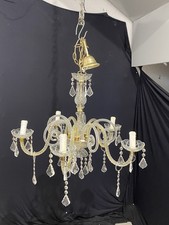 Lampadario vintage in vetro di Murano a 5 luci con pendenti, cristalli italiano