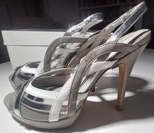 ARMANI JEANS SINCE 1981-ELEGANTI SCARPE DONNA PELLE GRIGIO ARGENTO BIANCO-EU38