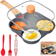 Padella Pancake Con Coperchio Padella Antiaderente per Frittata a 4 Stampi in Al