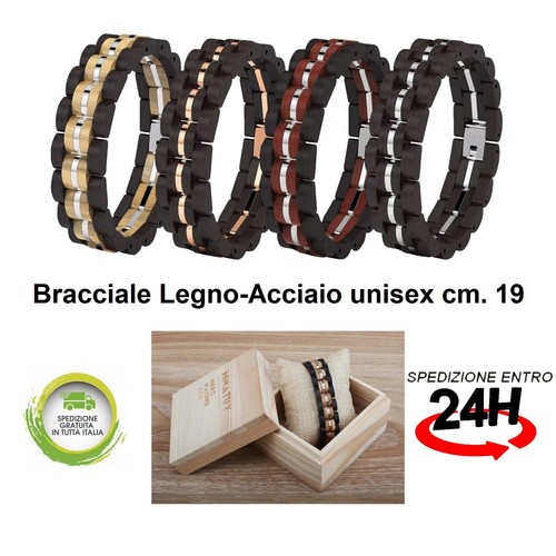 Bracciale legno acciaio unisex - legno,