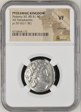 Regno Tolemaico Tolomeo XII Neos Dioniso Auletes Tetradracma 62/1 a.C. NGC VF