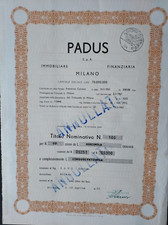 MILANO 1962   PADUS  IMMOBILIARE FINANZIARIA  *  50 AZIONI  VALORE 500.000 LIRE