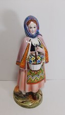 Statua Donna Fanciulla con Fiori Ceramica T S Italy cm 26 Stile Tosin Sebellin