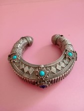 ANTICO BRACCIALE PASHTUN AFGHANISTAN ETNICO ARGENTO TURCHESI CRISTALLI