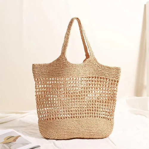 Borsa paglia intrecciata beige - paglia,