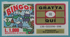 GRATTA E VINCI LOTTERIA BINGO NUMERO CENTRALE 81 NUOVO VERGINE