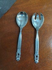 Cucchiaio da portata vintage George Jenson ghianda argento sterling forchetta mod metà secolo