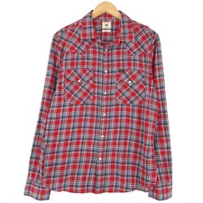 Vintage Lee Camicia da Uomo Rosso Slim Fit Taglialegna Bottoni Dc7 Taglia L