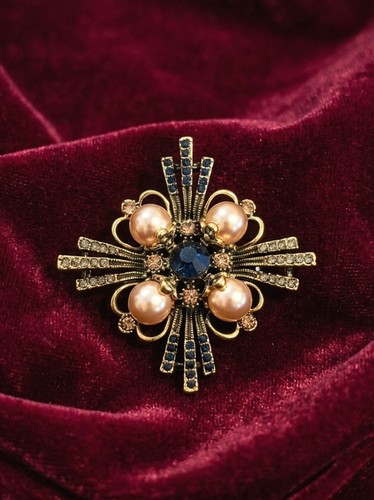 Spilla stile vintage con perle - spilla,