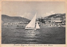 Cartolina Finale Ligure Marina vista dal mare spiaggia barca a vela 1940