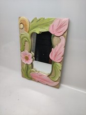 specchio in legno intagliato e colorato a mano etnico 35x24 cm