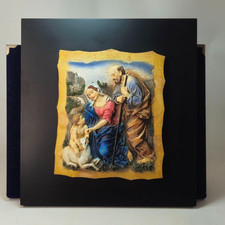 Sacra Famiglia Rilievo 3D Decorazione Religiosa Resina Quadro da Parete 25x25