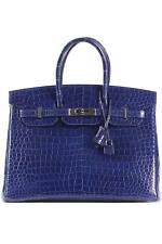 BORSA HERMÈS BLUE 2012 BIRKIN 35 CM POROSA PELLE DI COCCODRILLO IN BLU ROYAL