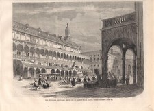 Stampa antica PADOVA PIAZZA DELLE ERBE PALAZZO DELLA RAGIONE 1860 Antique print