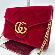 Borsa a tracolla Gucci Marmont catena velluto vino oro rosso ferramenta...