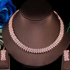 Set gioielli collana tennis larga zirconi tondi multifila placcati oro rosa