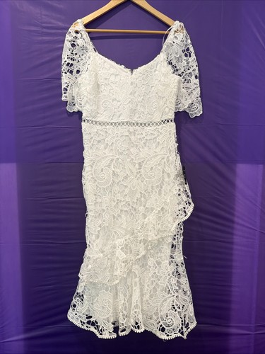Abito midi lulus bianco pizzo - bianco,