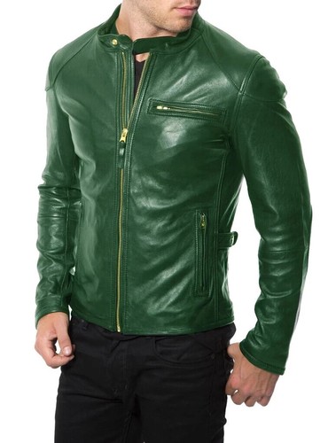 Giacca pelle verde uomo - pelle,