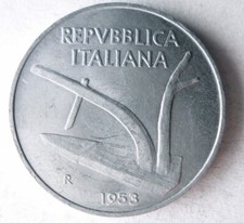1953 ITALY 10 LIRE - Excellent