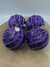 STOCK 7 Palline di Natale Viola con Perle e Glitter Ø 7