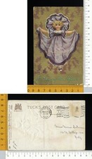 V2837] BUON ANNO NUOVO - BAMBINA Fà INCHINO CON LUNGO VESTITO VIOLA - RILIEVO