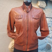 Giacca Giubbotto In Vera Pelle Morbidissima Marrone Tinta Cuoio  DATCH Taglia M.