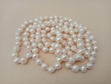 COLLANA Lunga PERLE cerchiate FIUME Nodi 8 mm VINTAGE 116 cm NO chiusura