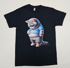 Divertente Fat Cat Shirt, Fat Kitten Shirt Cat Shirt, Cat Men Black T-Shirt Cotone L