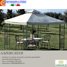 Gazebo 3x3 m da Giardino Esterno Ecru Struttura in Acciaio Con Pannelli Decorati