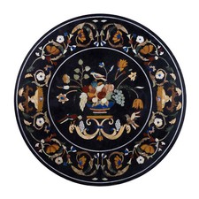 42 " Marmo Nero Table Top Pietra Dura Inserto Arte Casa Giardino Decorazione