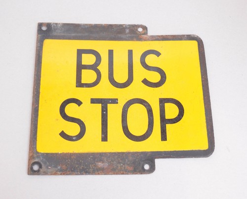 Bus stop metal enamel sign - bus,