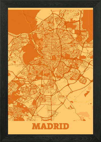 Madrid sunset city map framed - city,