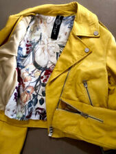 Giacchino corto in pelle da donna, modello chiodo,lavorazione artigianale,giallo