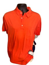 Zanone Orange Solid Polo Collared Short Sleeve Large 1/3 Button 100%  Cotton