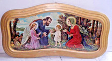 Antica icona capoletto cromolito Madonna San Giuseppe Gesù Angelo Sacra Famiglia