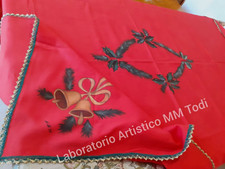 Tovaglia natalizia rossa cm 146x176 DIPINTA A MANO rifinitura ai bordi verde/oro