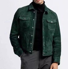 Giacca in pelle verde da uomo