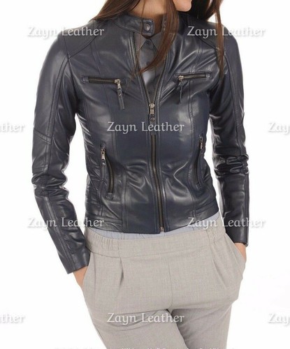 Giacca pelle blu donna - pelle, da