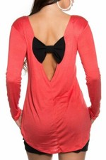 SeXy MiSS Maglietta Donna Manica Lunga Top Schiena V Collo Fiocco Coral 34/36/38